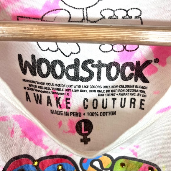 Awake Couture Woodstock Hippie Core Beaded Colorful T shirt Size Slim Large - Picture 10 of 10